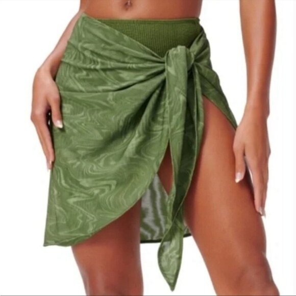 Good American Sarong Skirt Pesto Swirl Green Medium Beach Cover-Up Wrap - Picture 1 of 3